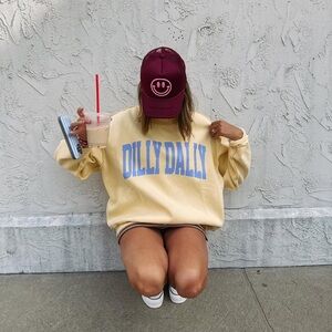 Butter Yellow Dilly Dally Mock Neck Sweatshirt